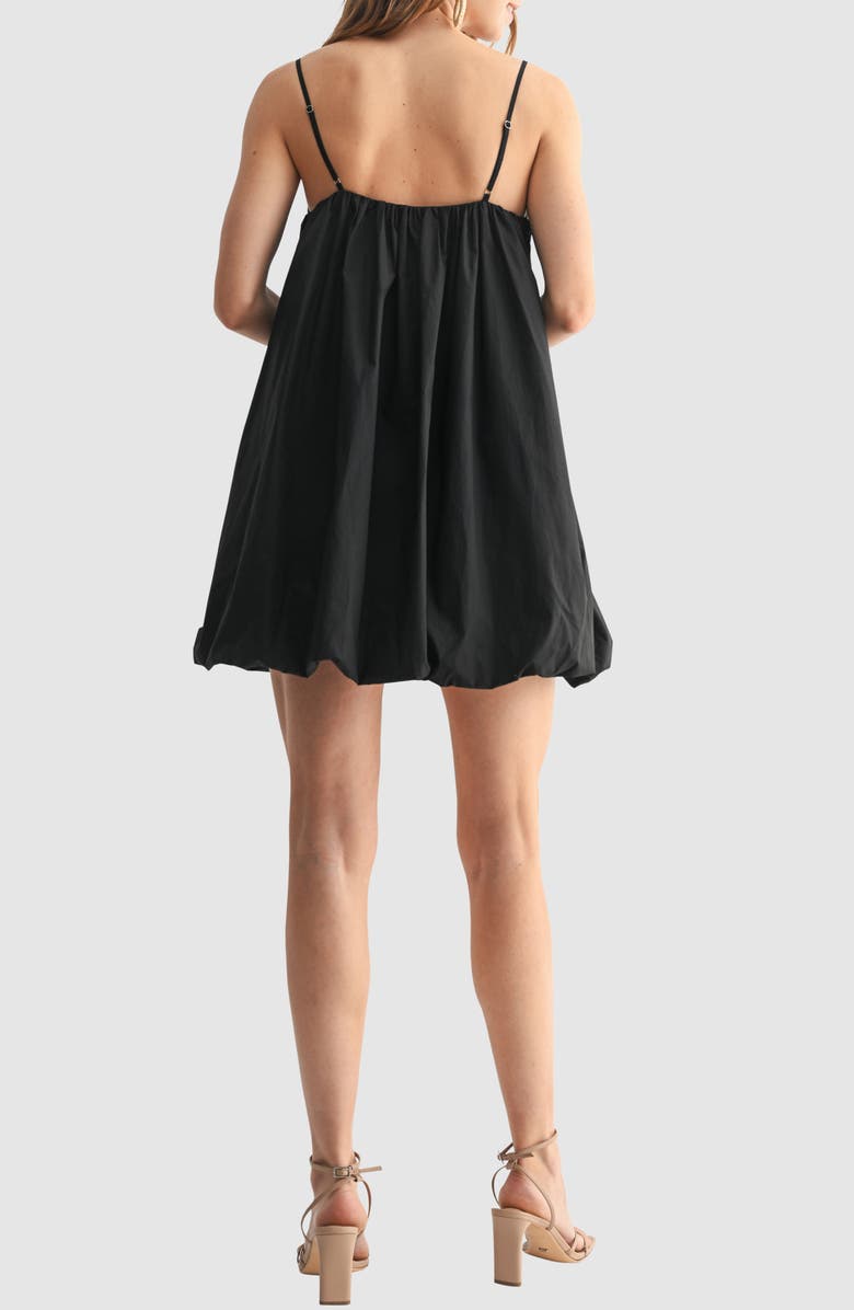 All in Favor Open Stitch Bodice Mix Media Bubble Hem Cotton Minidress, Alternate, color, Black