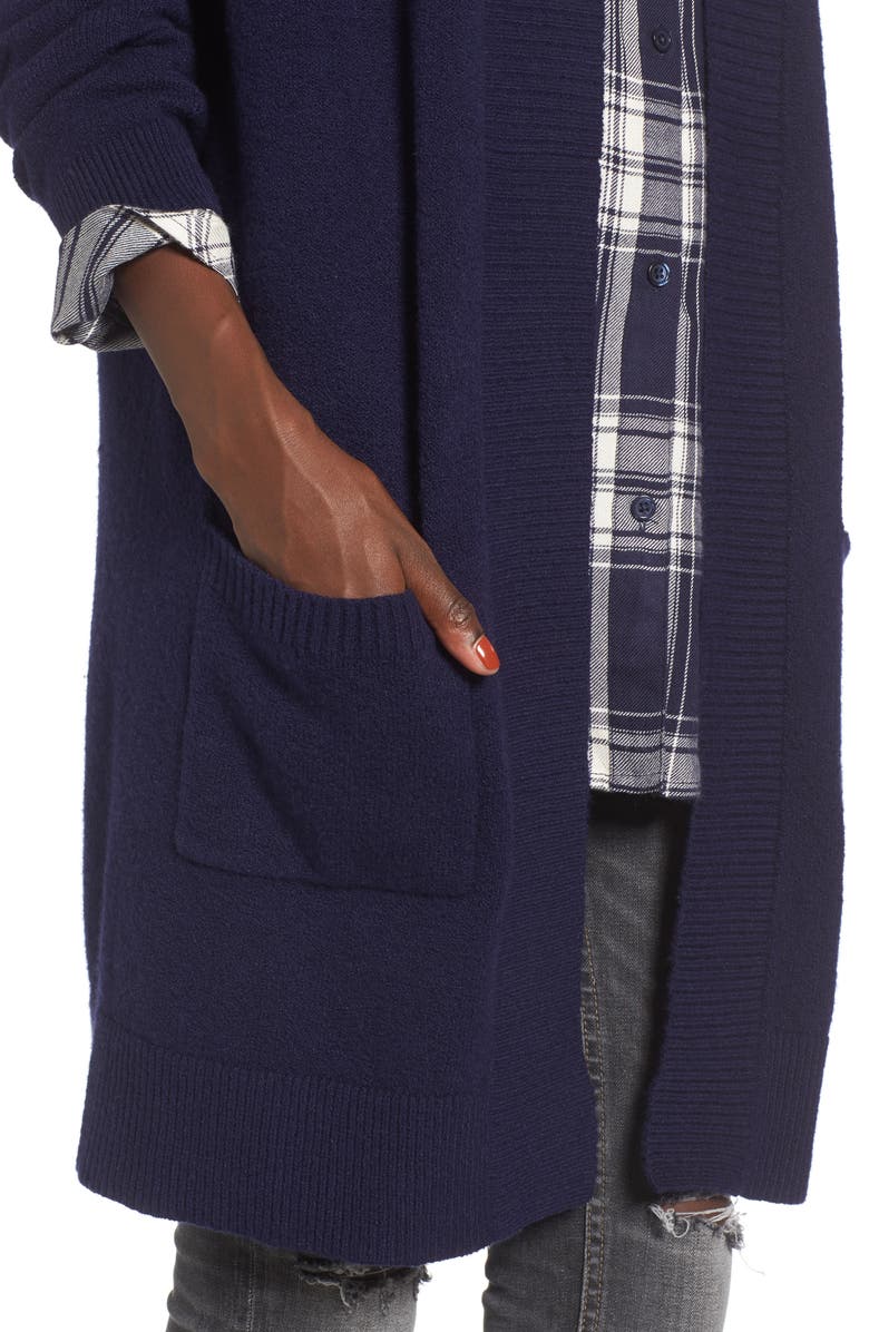 BP. Rib Trim Long Cardigan, Alternate, color, Navy Evening