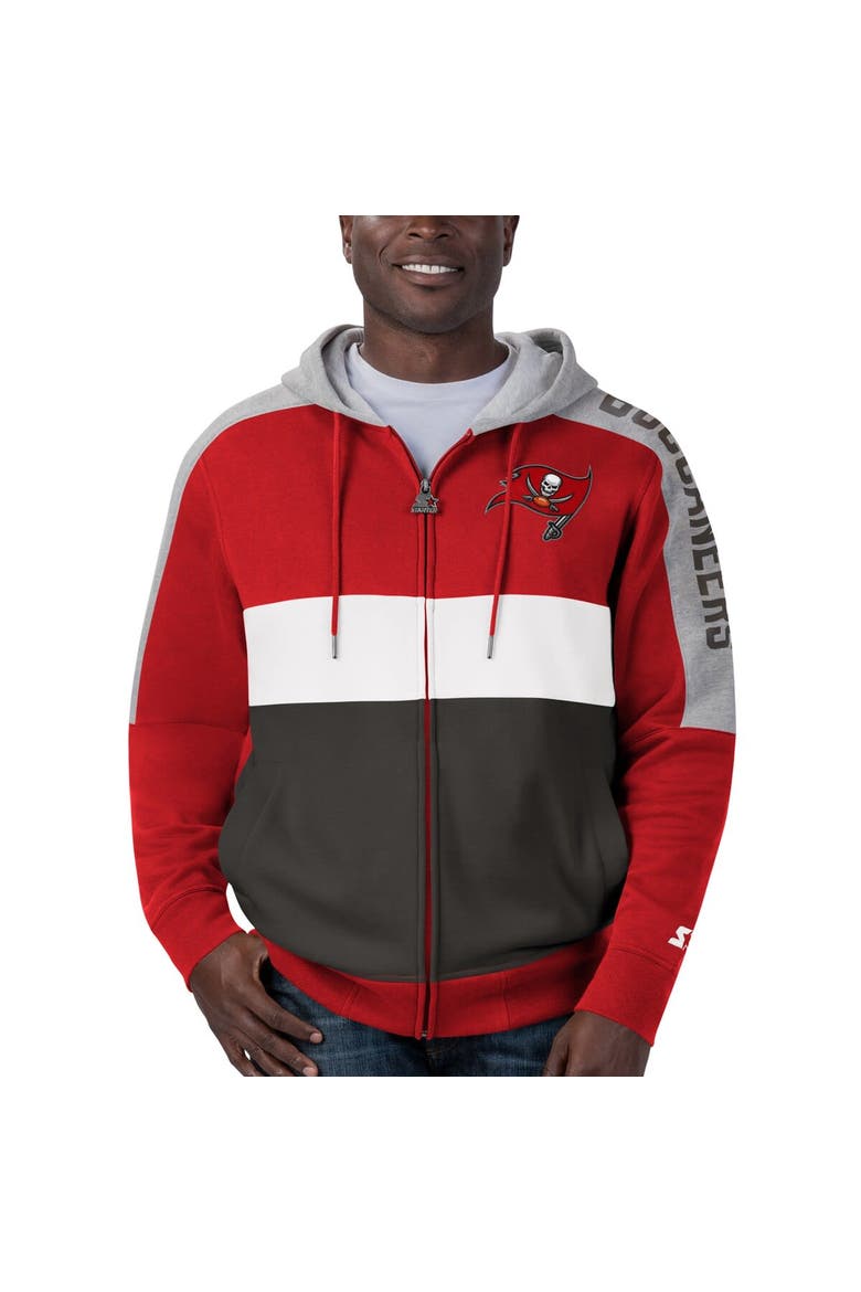 Men's Starter Red/Pewter Tampa Bay Buccaneers Playoffs Color Block Full-Zip Hoodie, Alternate, color, Red
