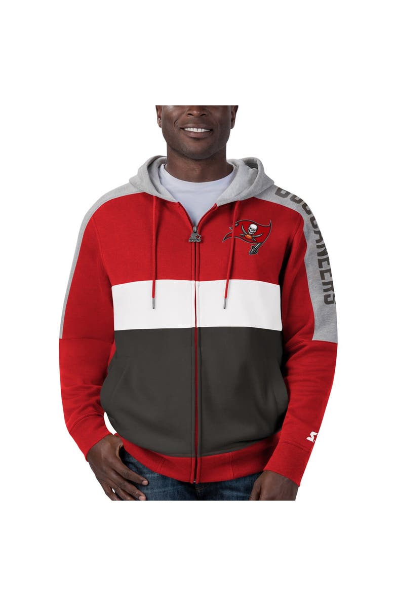 STARTER Men's Starter Red/Pewter Tampa Bay Buccaneers Playoffs Color Block Full-Zip Hoodie, Alternate, color, Red