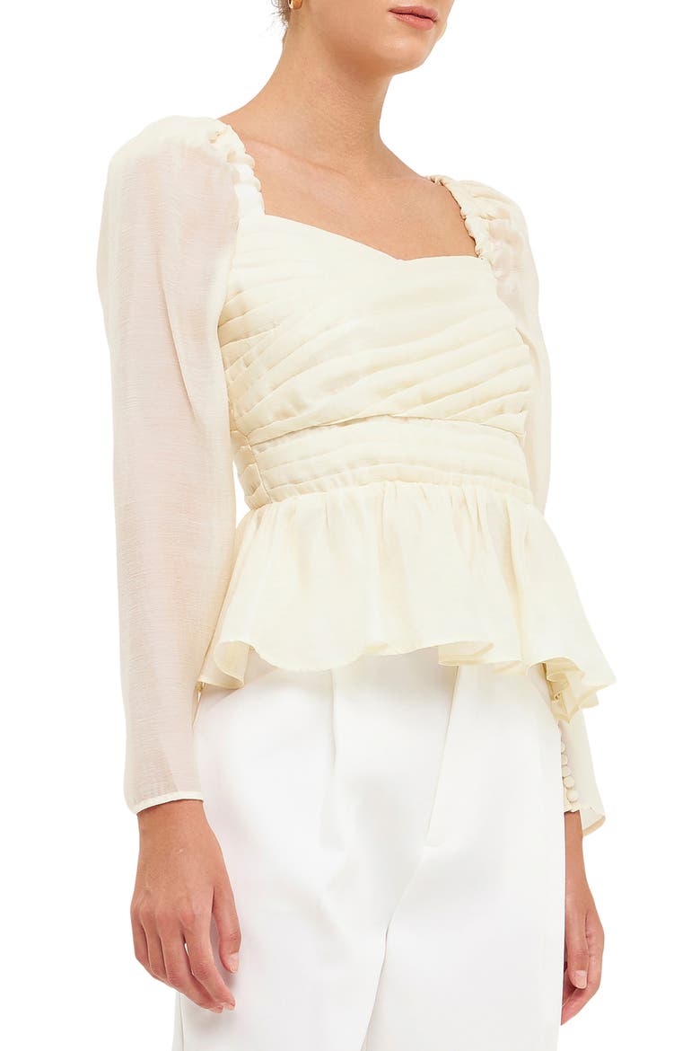 Pleated Peplum Blouse, Alternate, color, CREAM