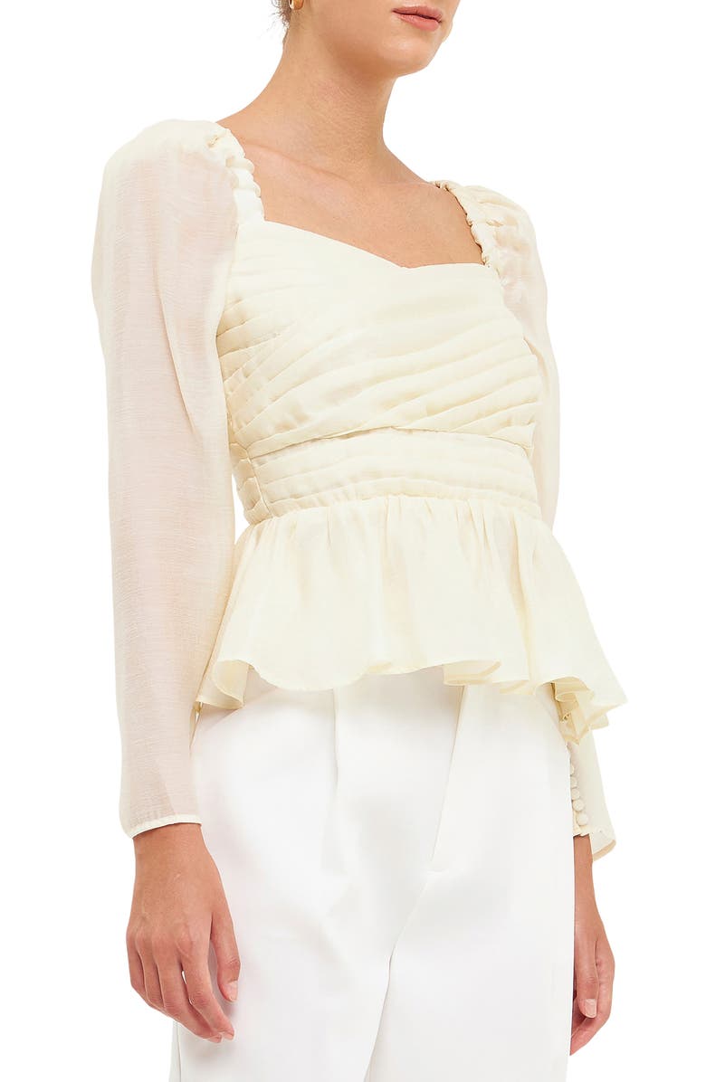 Endless Rose Pleated Peplum Blouse, Alternate, color, Cream