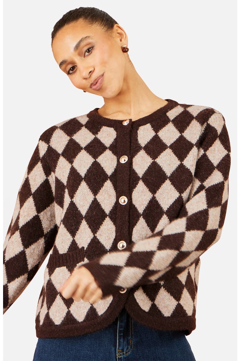 Argyll Button-Front Knit Cardigan, Main, color, Brown