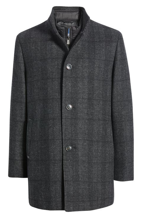 Marco Plaid Wool-Blend Overcoat with Detachable Quilted Down Bib