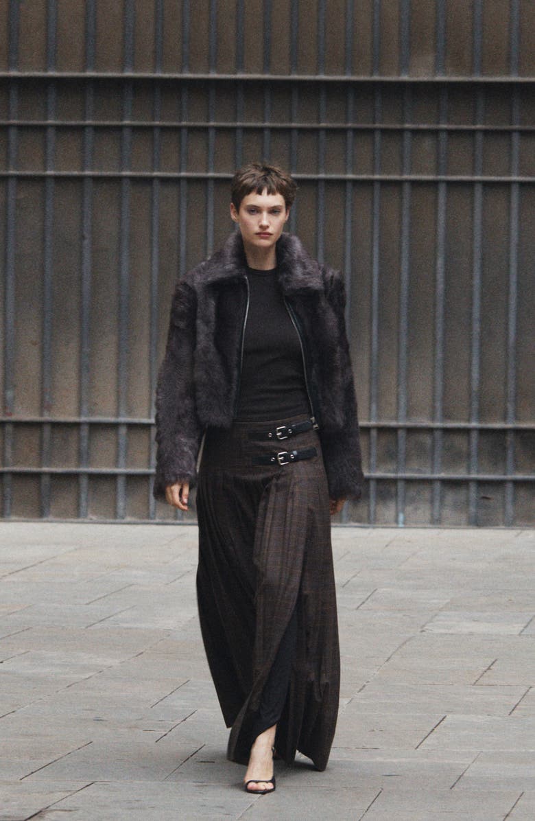 MANGO Check Pleated Midi Skirt, Alternate, color,