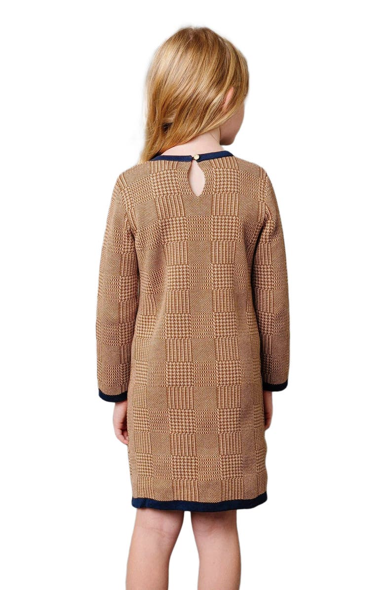Hope & Henry Girls' Organic Bow Sweater Dress, Kids, Alternate, color, Brown Glen Plaid Intarsia