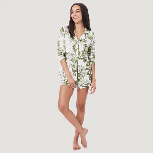The Cat's Pajamas Pima Knit Holiday Long Sleeved Short Set In Green