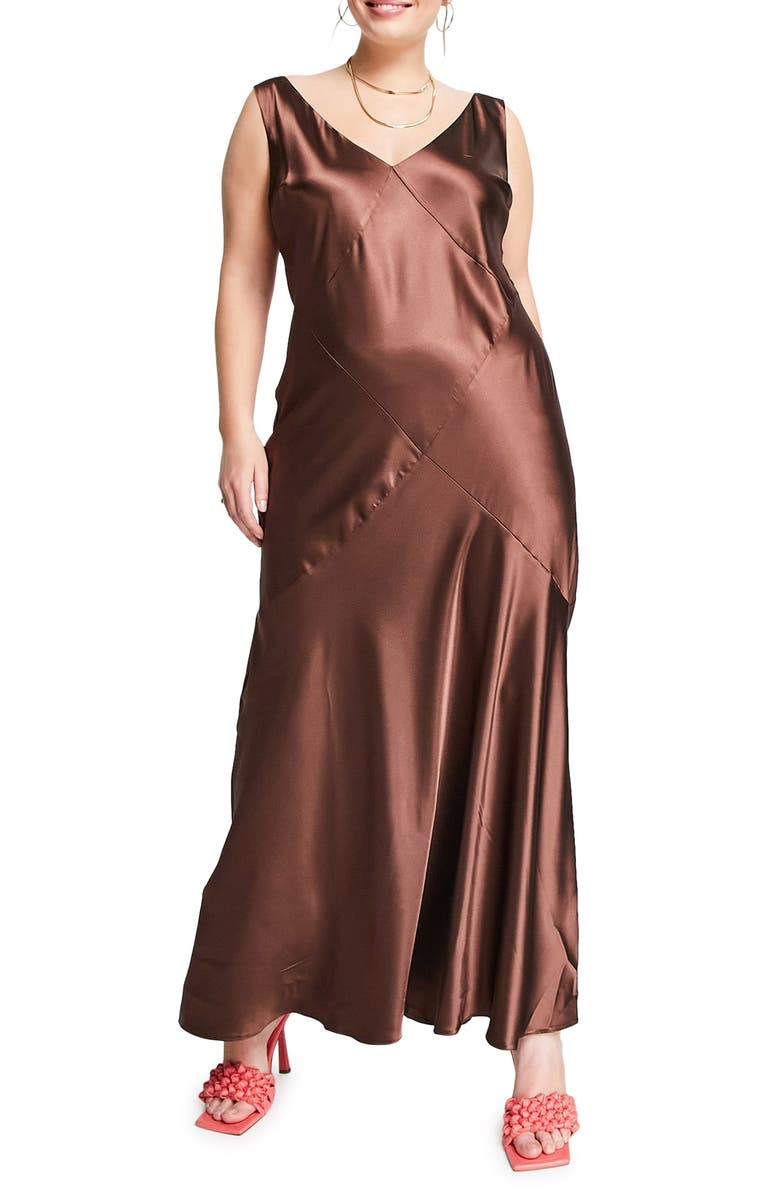 ASOS DESIGN Curve Satin Maxi Slipdress, Main, color,