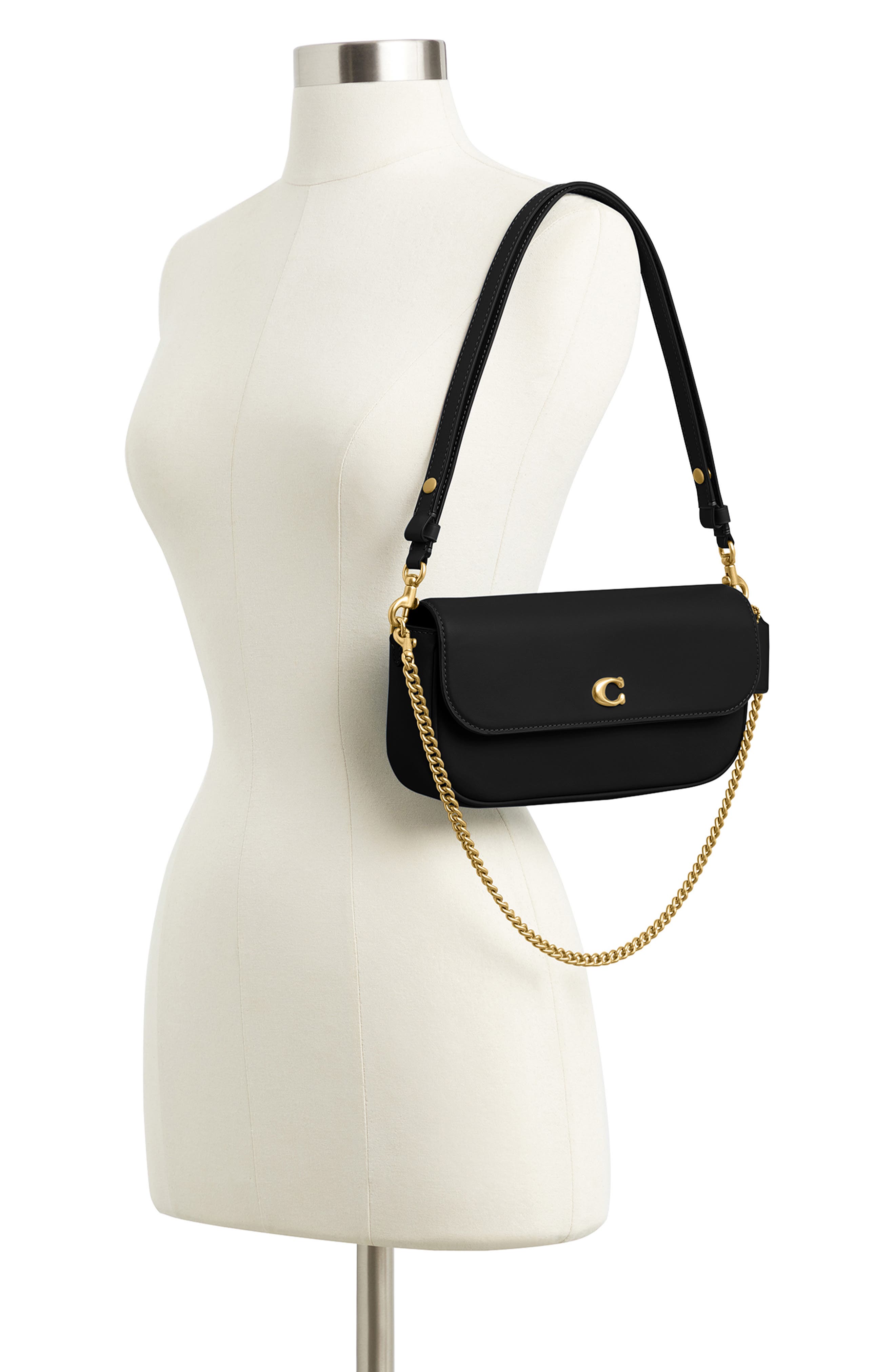 COACH Brook Refined Calf Leather Flap Chain Bag, Alternate, color, B4/ Black