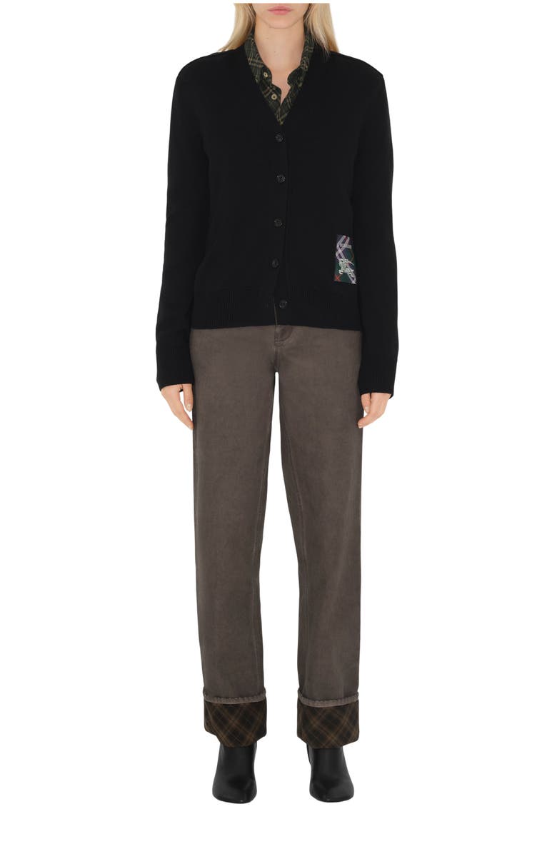 Burberry Check Label Wool Cardigan, Main, color, Black