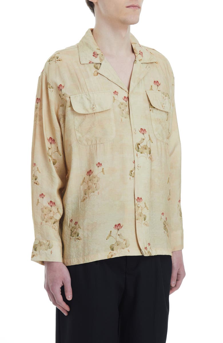 FOUND Lotus Print Button-Up Shirt, Alternate, color, 