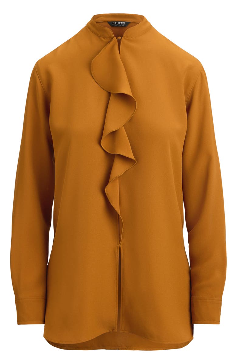Lauren Ralph Lauren Ruffle Trimmed Georgette Tunic, Alternate, color, Cinnamon Bark