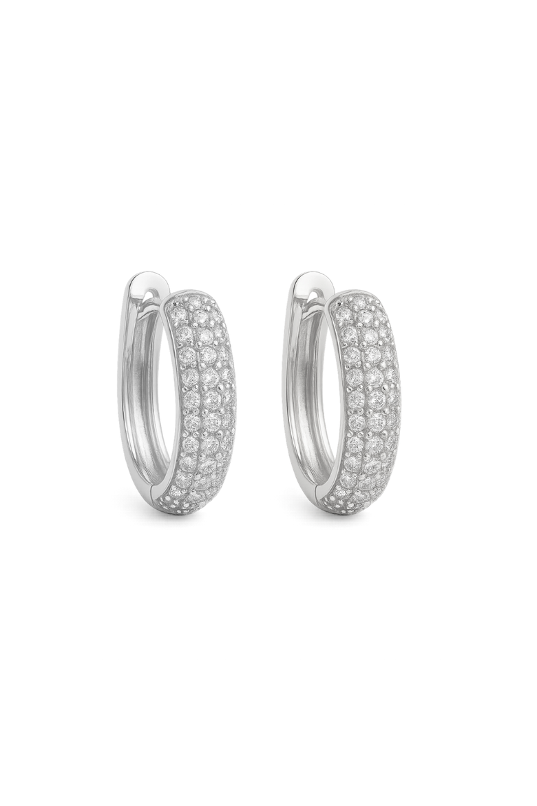 Nadia Pavé Huggie Hoop Earrings, Main, color, Silver
