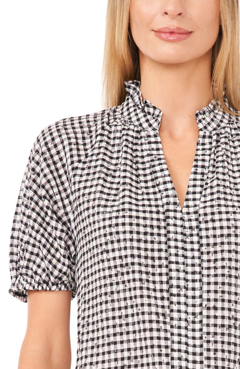 CeCe Floral Embroidery Gingham Top, Alternate, color, 