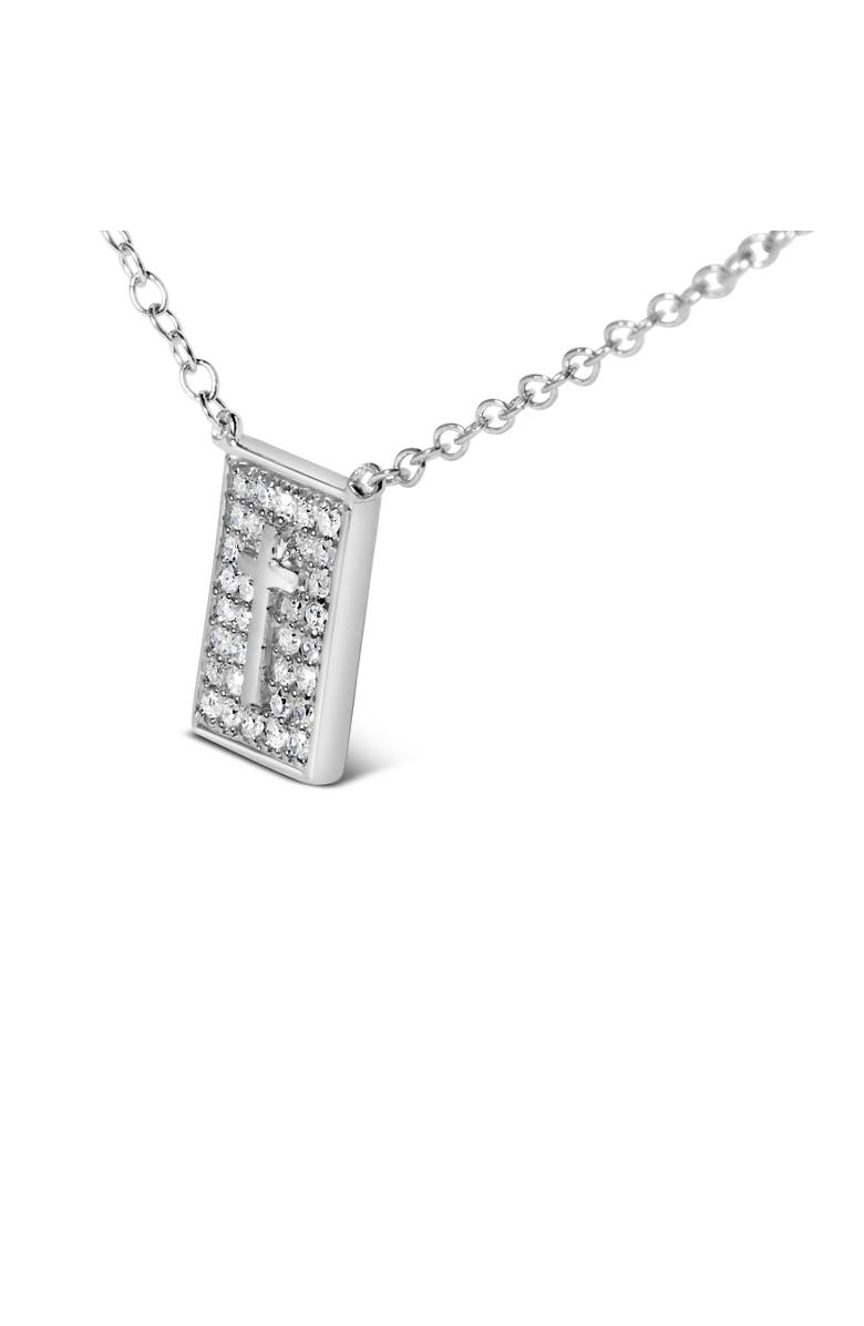 Haus of Brilliance .925 Sterling Silver 1/10 Ctw Diamond Inlaid Cross Dog Tag Pendant Necklace, Alternate, color, White