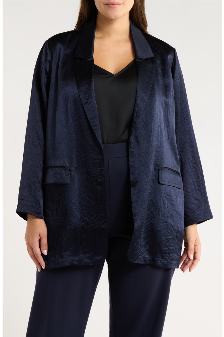 Crinkled Satin Blazer, Main, color, INK
