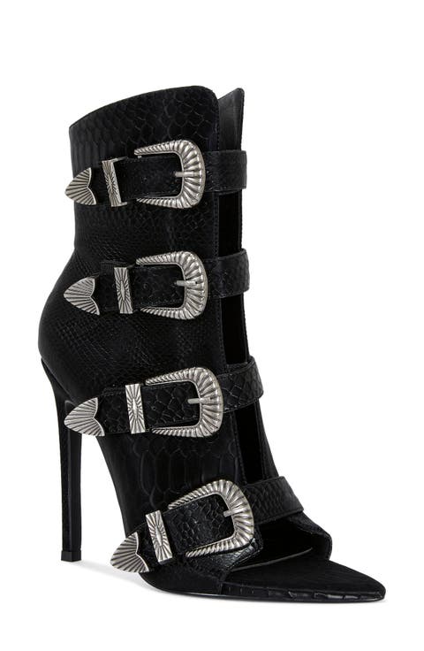 Tjeerd Snakeskin Embossed Open Toe Bootie (Women)