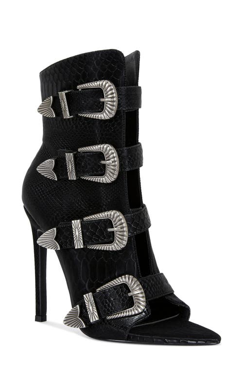 Azalea Wang Tjeerd Snakeskin Embossed Open Toe Bootie In Black