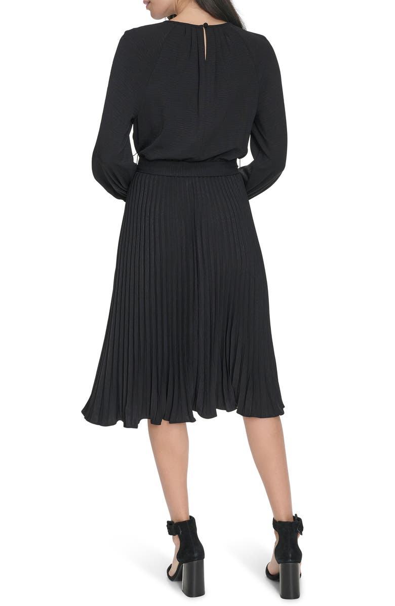 Calvin Klein Aerowash Long Sleeve Pleated Midi Dress, Alternate, color, Black