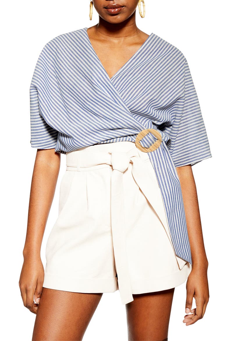Buckle Wrap Top, Main, color, NAVY BLUE