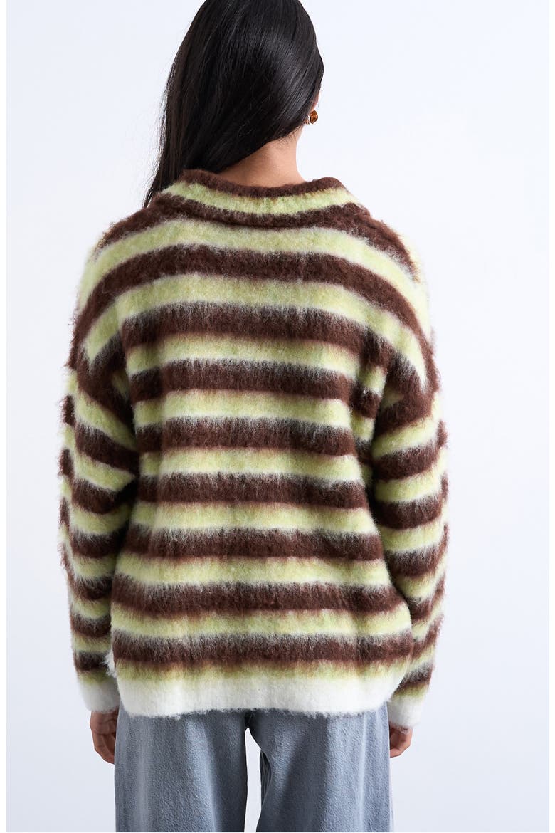 Fluffy Polo Sweater, Alternate, color, BROWN MULTI