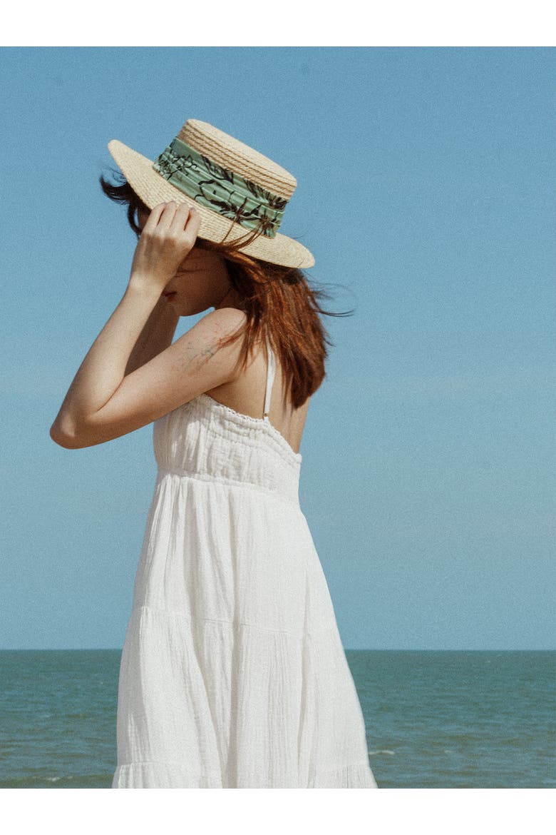 "La Isla" Straw Hat with Ribbon Band, Alternate, color, Green