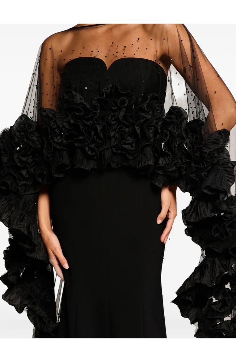 Jenny Packham Petal Bloom Ruffle-Detailed Maxi Dress, Alternate, color, Liquorice