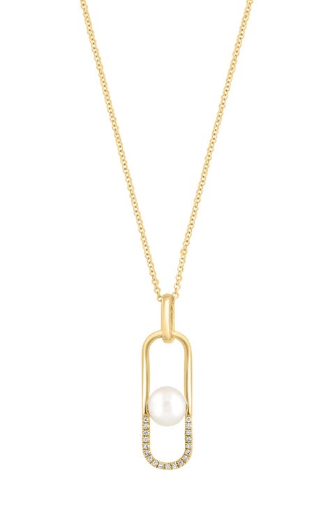 14K Yellow Gold Diamond & Freshwater Pearl Pendant Necklace - 0.09 ctw
