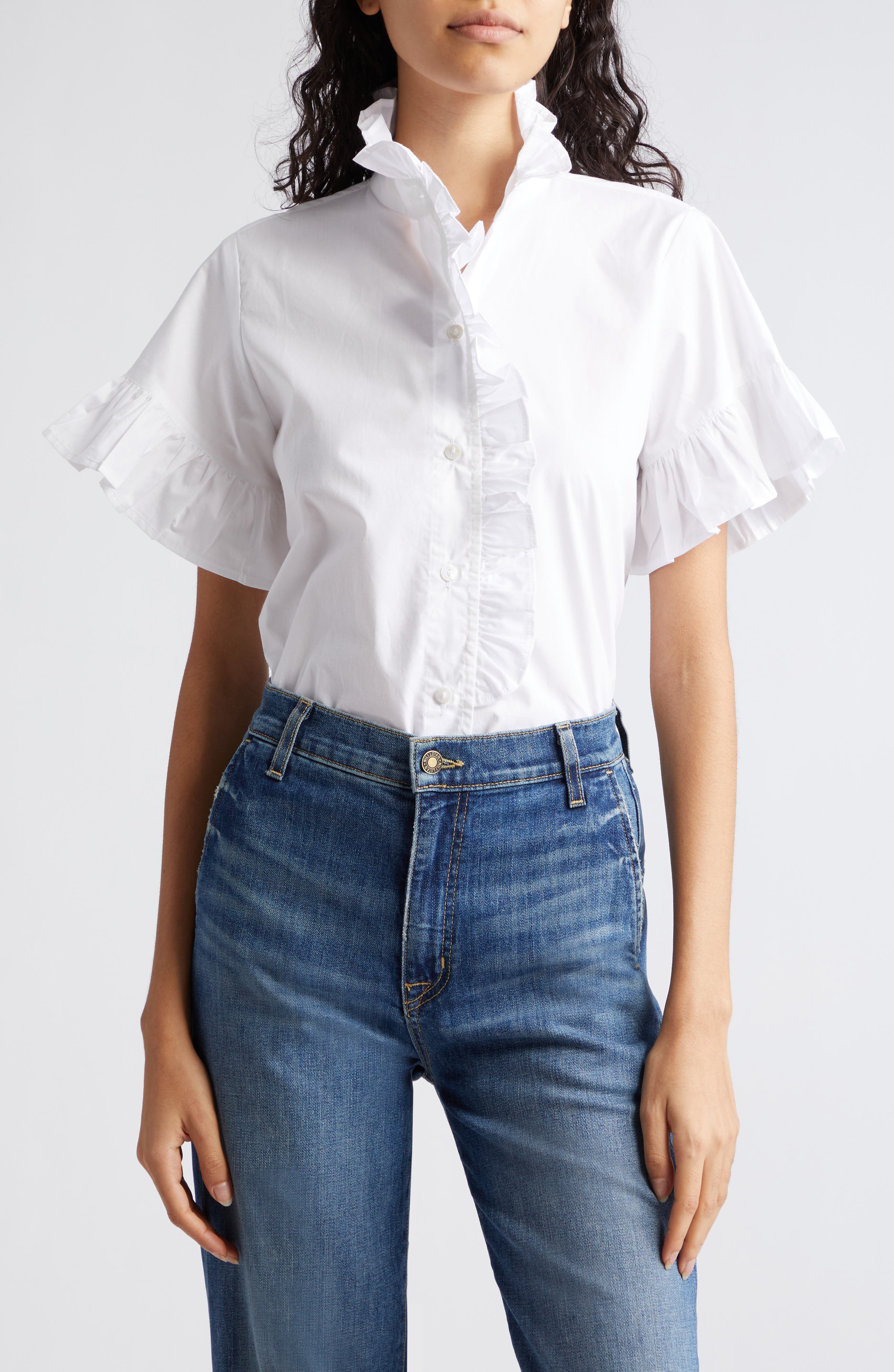 MILLE Vanessa Ruffle Detail Cotton Blouse