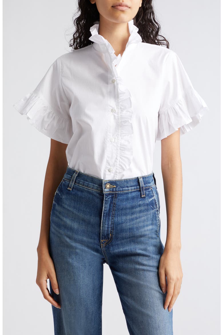 Vanessa Ruffle Detail Cotton Blouse, Main, color, WHITE