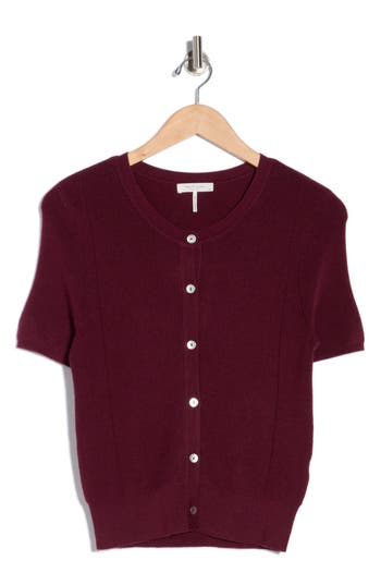 Rag & Bone Michal Short Sleeve Crop Cardigan In Burgundy