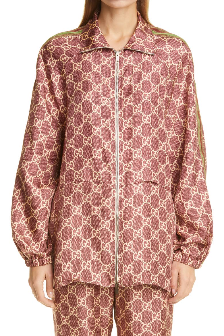 GG Logo Supreme Print Silk Track Jacket, Main, color, SWEET BERRIES/ ROSE B
