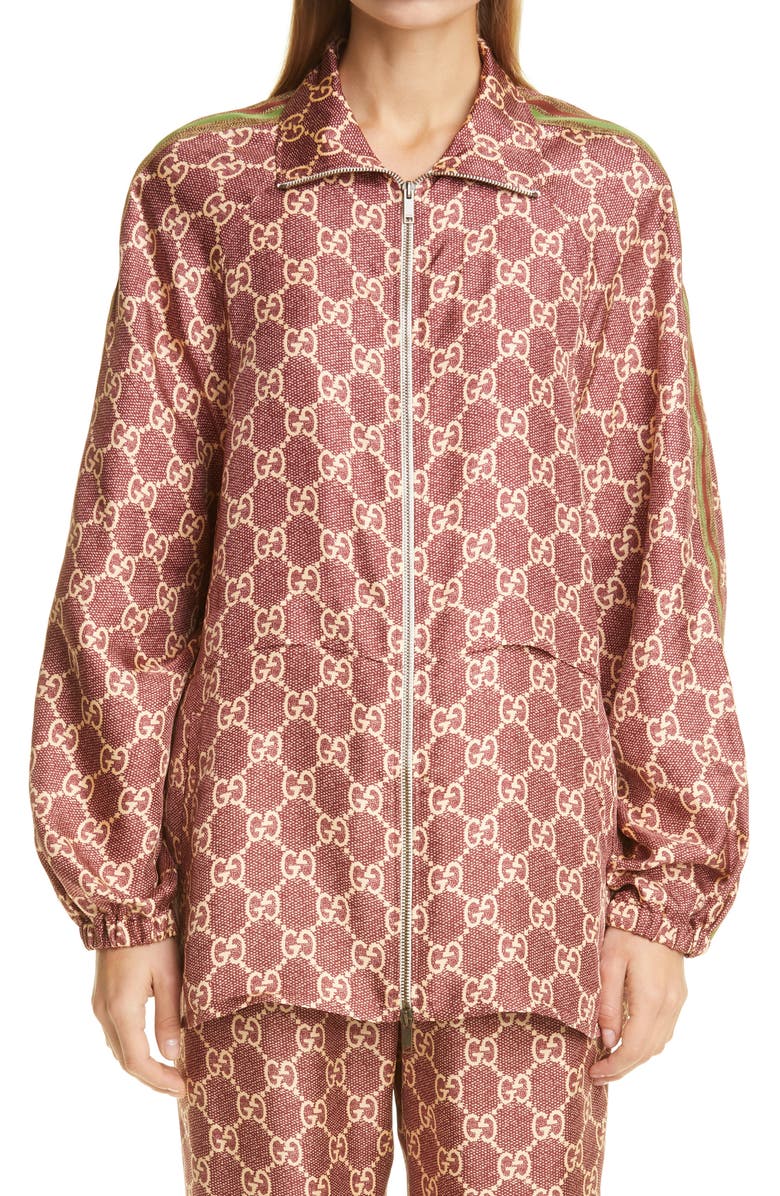 Gucci GG Logo Supreme Print Silk Track Jacket, Main, color, 