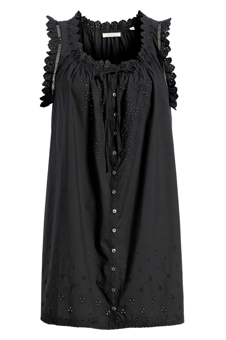 Nessie Eyelet Organic Cotton Shift Minidress, Alternate, color, BLACK
