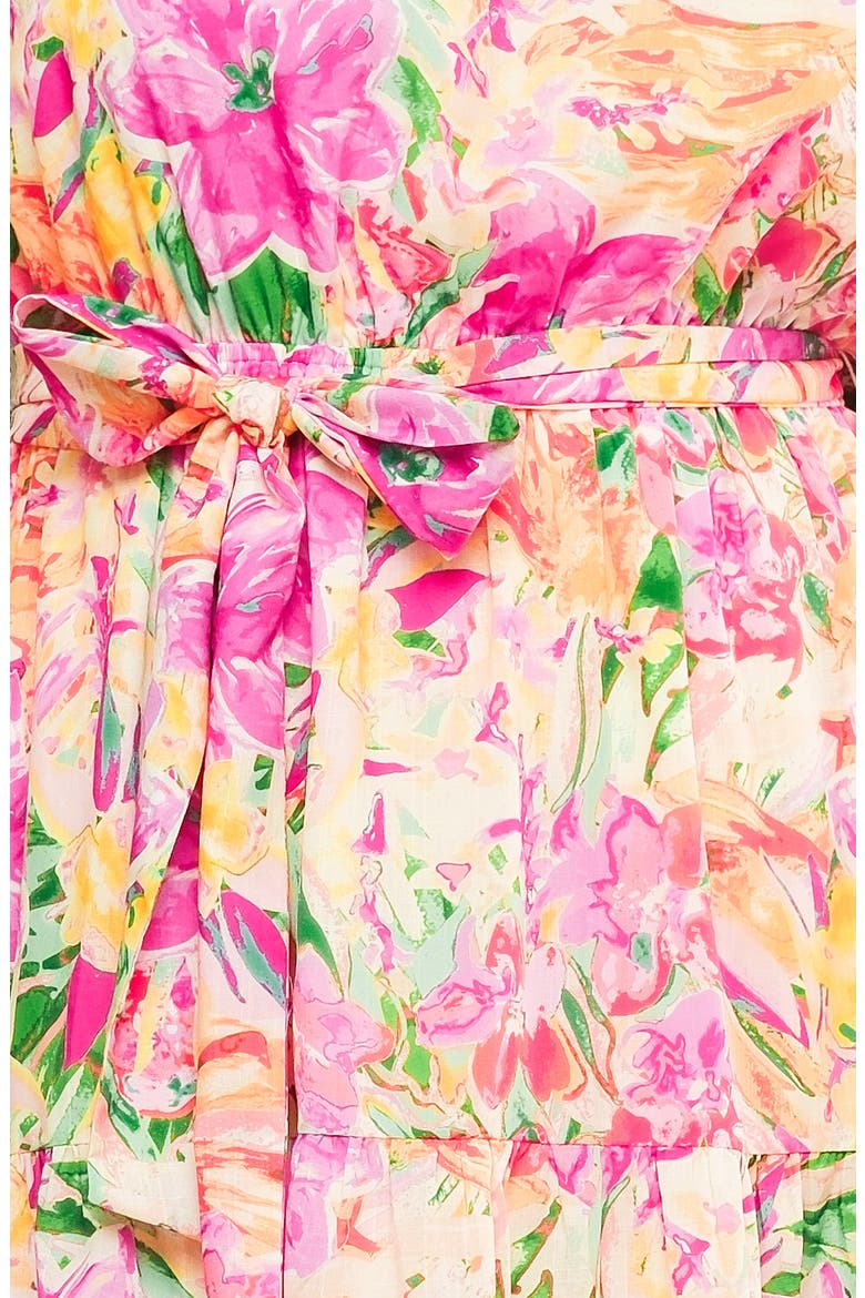 Printed Tie Waist Tiered Maxi Dress, Alternate, color, IVORY FUCHSIA