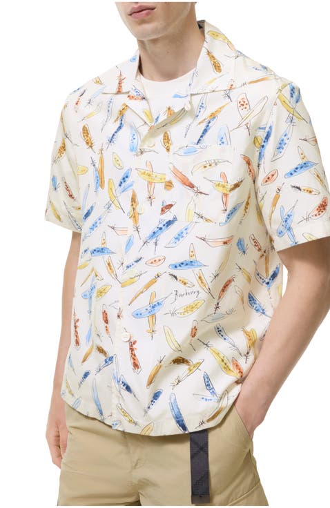Relaxed Fit Feather Print Cotton Shirt