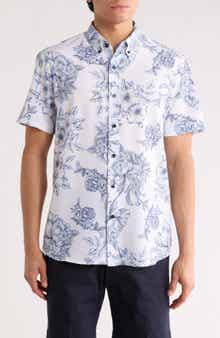 CONSTRUCT Slim Fit Large Floral Print Short Sleeve Button-Down Shirt
