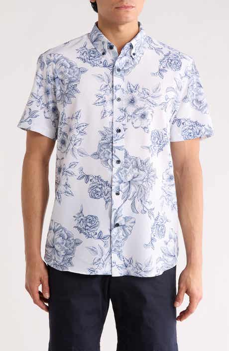 CONSTRUCT Slim Fit Large Floral Print Short Sleeve Button-Down Shirt