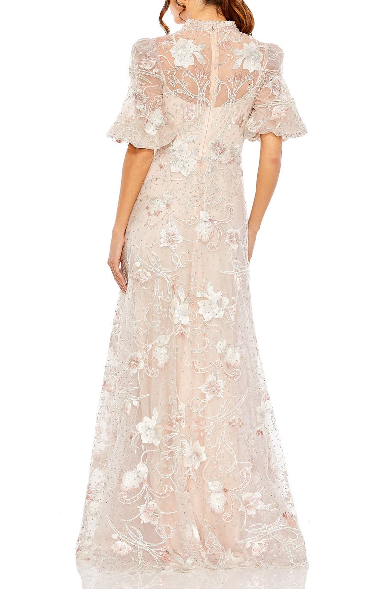Mac Duggal Queen Anne Puff Sleeve A-Line Gown, Alternate, color, Blush