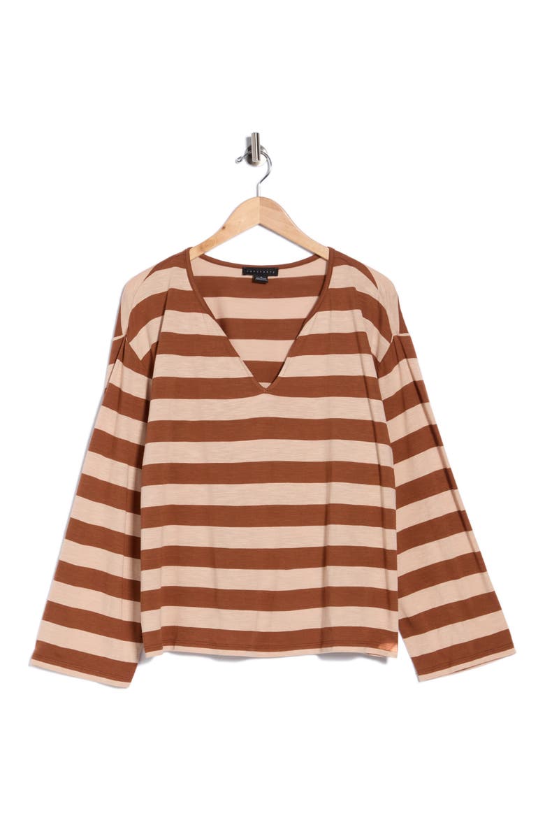 Relaxed Notch Neck Striped Tee, Alternate, color, CLOVE BROWN STRIPE