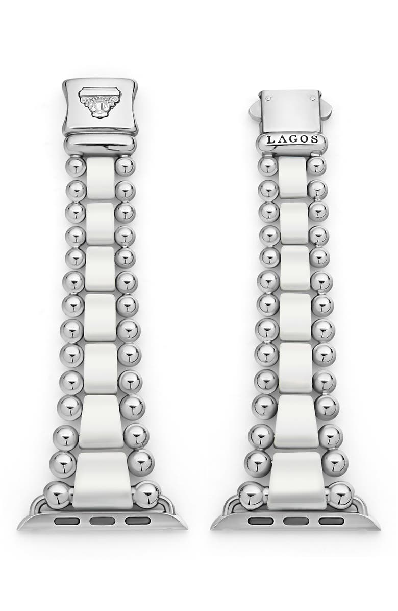 LAGOS Smart Caviar White Ceramic & Stainless Steel Apple Watch<sup>®</sup> Watchband, Main, color, Silver/White