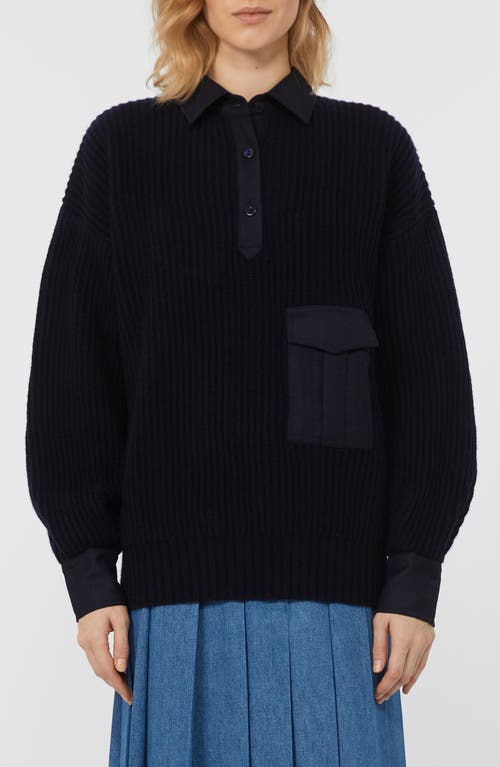 Weekend Max Mara Vanda Virgin Wool & Cashmere Rib Polo Sweater In Blue