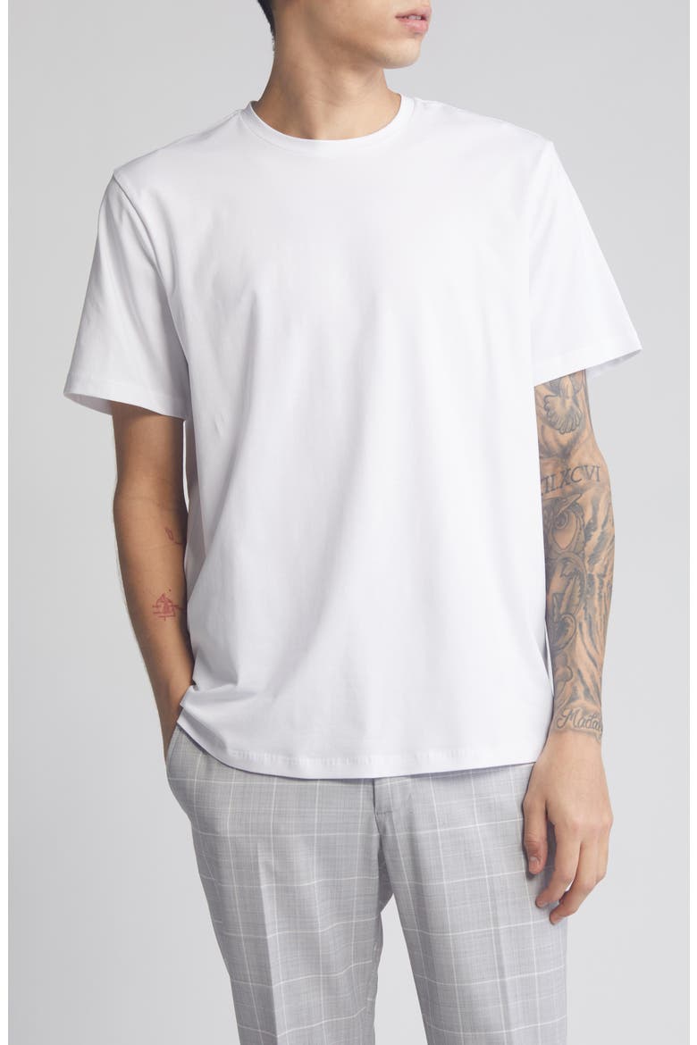 Crewneck Stretch Cotton T-Shirt, Main, color, WHITE