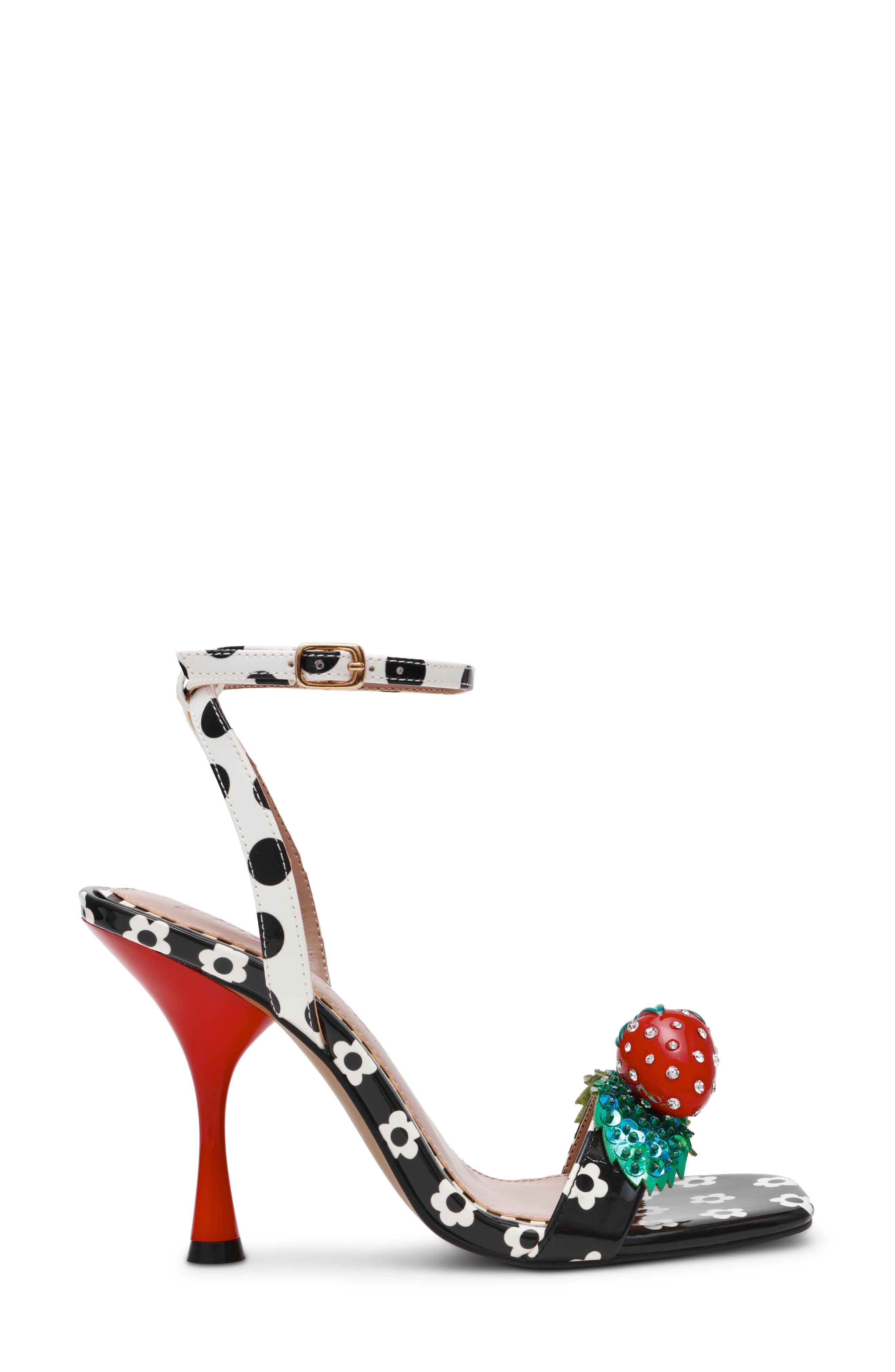 Betsey Johnson Addison Ankle Strap Sandal, Alternate, color, Black/ White Multi