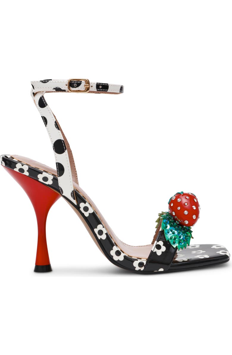 Betsey Johnson Addison Ankle Strap Sandal, Alternate, color, Black/ White Multi