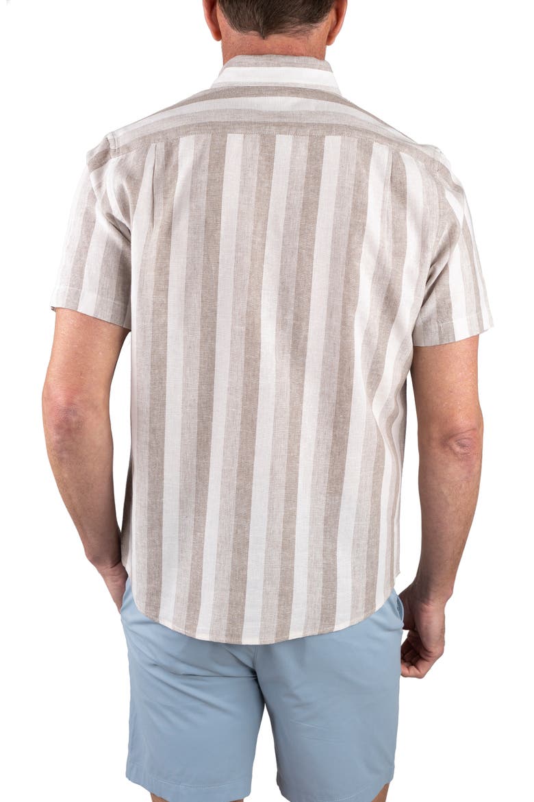 Puretec Linen Cotton Button-Up Shirt, Alternate, color, KHAKI TONAL STRIPE