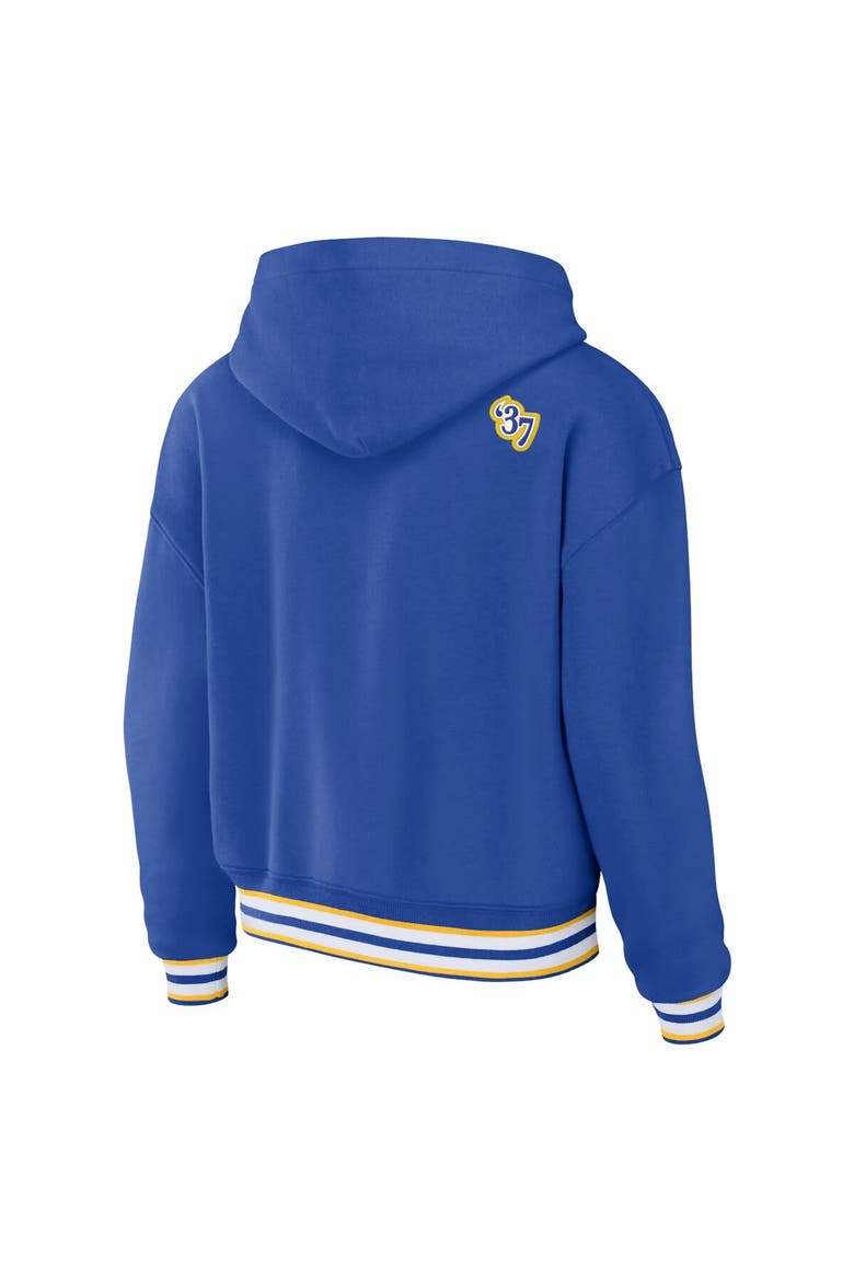 Women's WEAR by Erin Andrews Royal Los Angeles Rams Plus Size Lace-Up Pullover Hoodie, Alternate, color, Royal