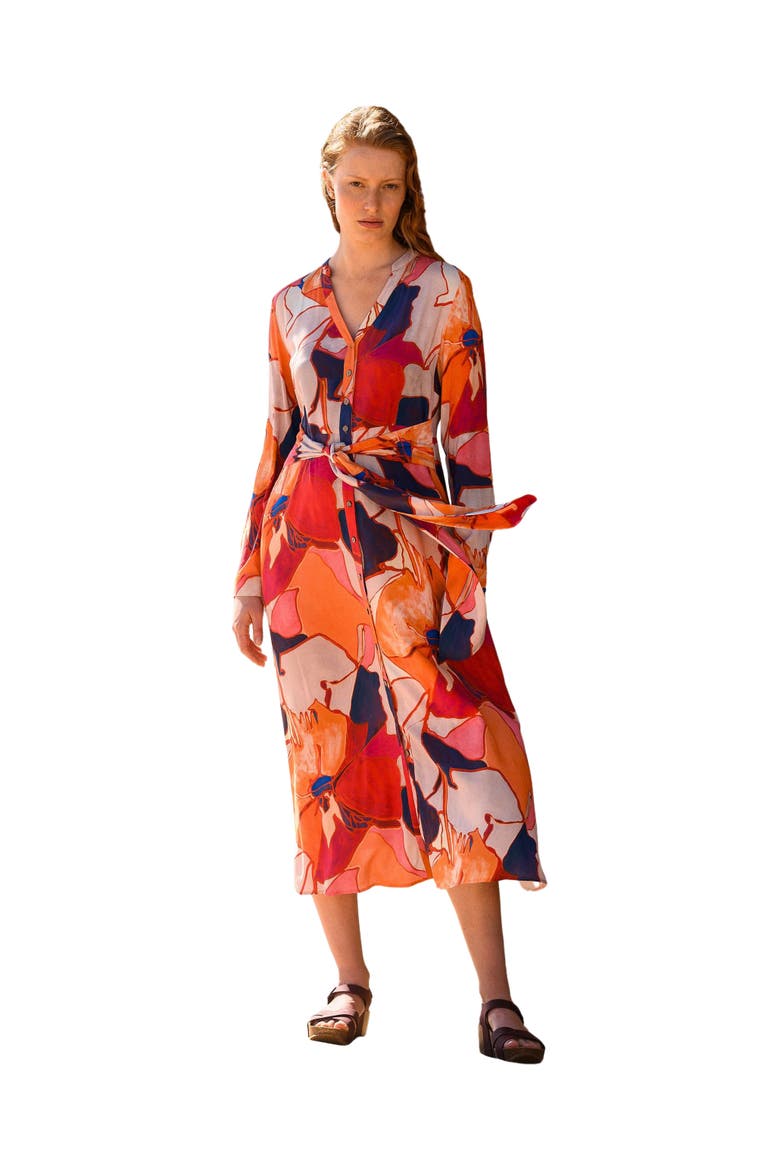 Tie Front Midi Dress, Main, color, OGE ABSTRACT FLORAL