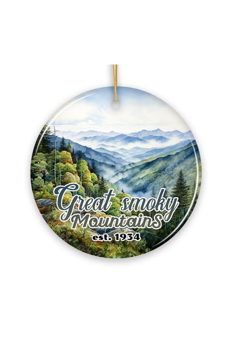 Great Smoky Mountains Watercolor Vista Round Ornament