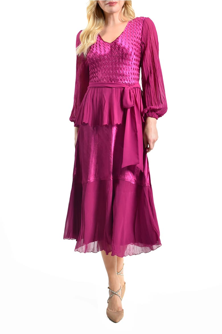 Long Sleeve Peplum Dress, Main, color, Magenta